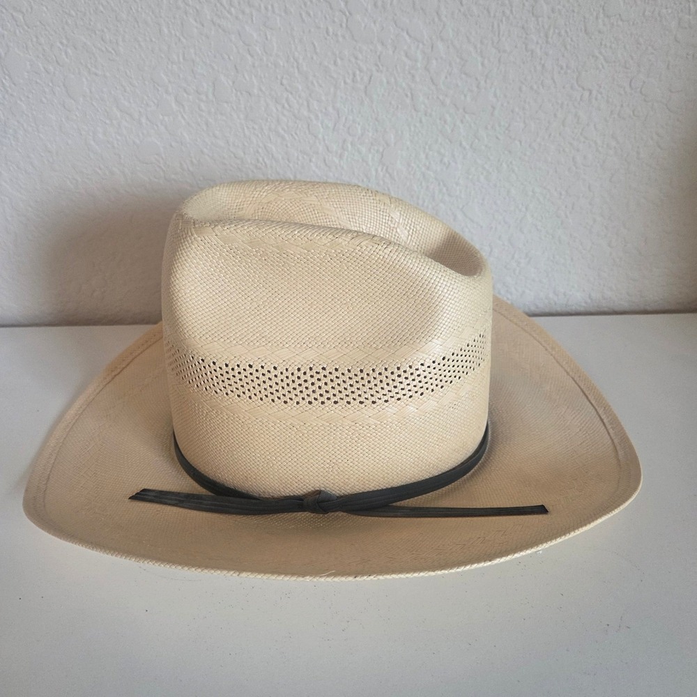 Laredo Hats Mens Straw Cowboy Hat Tan Cattleman Crease Made in USA Size 7 56cm
